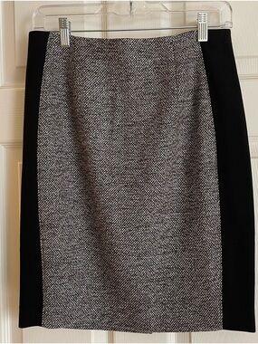 White House Black Market Black and Gray Tweed Panel Pencil Skirt